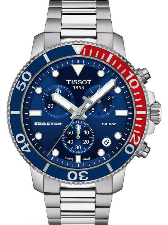 Tissot Seastar 1000 Men's Watch 45.5mm Chronograph Battery with Silver Metal Bracelet