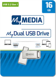 Verbatim MyMedia My Dual 16GB USB 3.2 Stick with connection USB-A & USB-C Silver