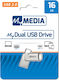 Verbatim MyMedia My Dual 16GB USB 2.0 Stick with connection USB-A & USB-C Silver