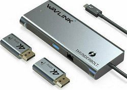 Wavlink Thunderbolt 3 Stație de andocare cu DisplayPort 4K Ethernet și conexiune 2 monitoare Argint (WL-UTD05H)