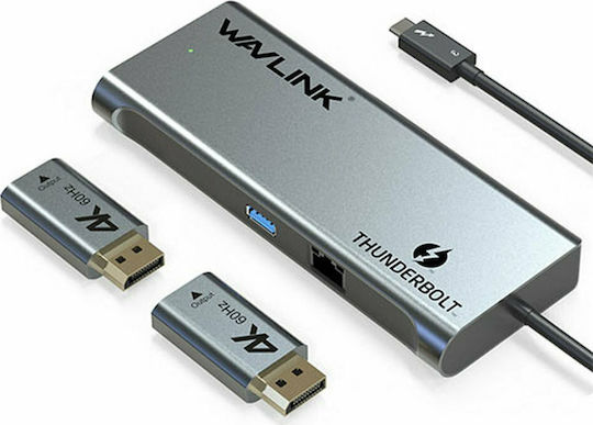 Wavlink Thunderbolt 3 Докинг станция с DisplayPort 4K Ethernet и свързване 2 монитора Сребрист (WL-UTD05H)