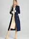 Figl M698 Women's Midi Gabardine with Buttons Navy Blue