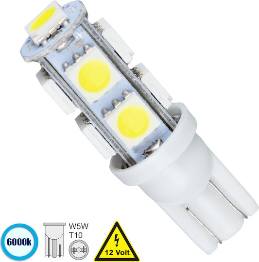 GloboStar Lamps Car T10 / W5W LED 6000K Cold White 12V 2.5W 1pcs