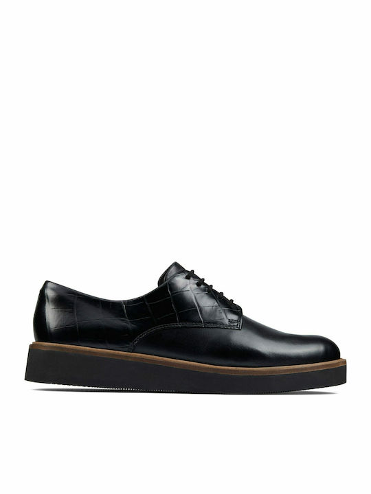 Baille Stitch Δερμάτινα Γυναικεία Derby σε Μαύρο Χρώμα