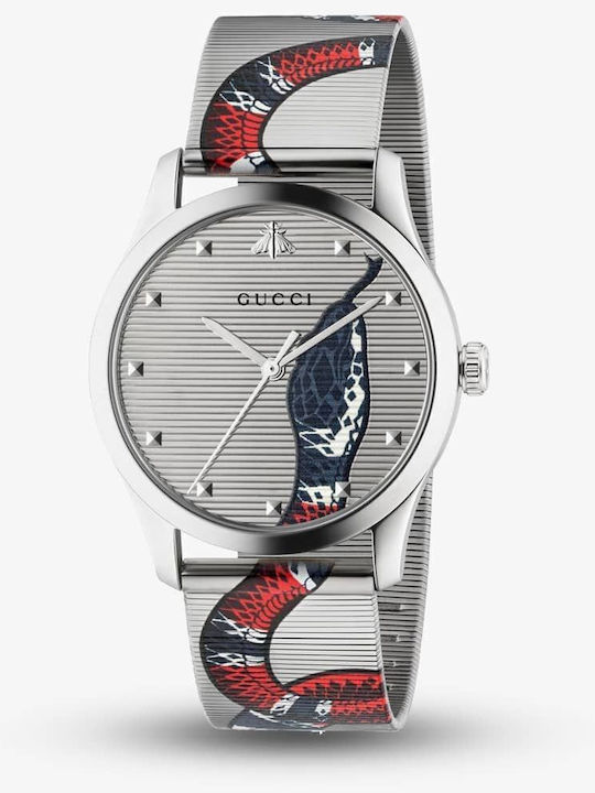 Gucci Γυναικείο Ρολόι 28mm Μπαταρίας με Ασημί Μεταλλικό Μπρασελέ