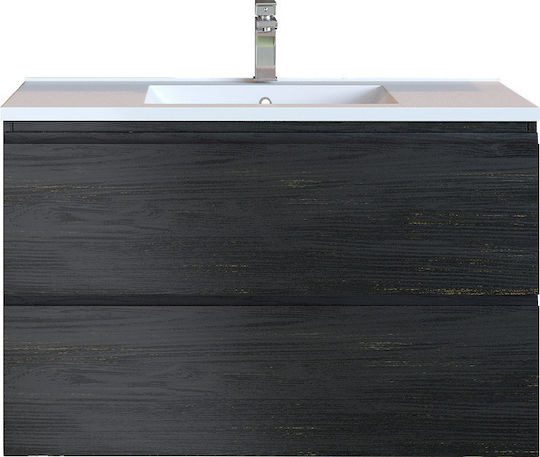 Sanitec 90 Πάγκος με Νιπτήρα Μ90xΒ45xΥ60cm Pine Dark