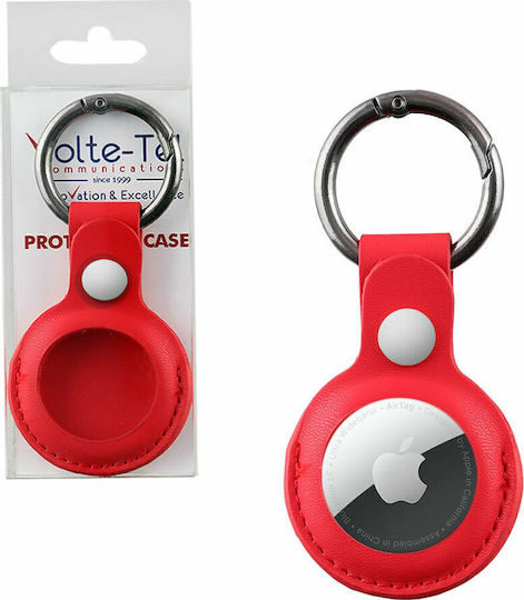 Volte-Tel Keyring Keychain Case Leather for AirTag in Red color