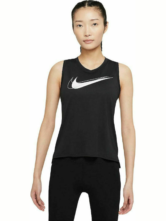 Nike Dri-Fit Swoosh Run Αμάνικη Γυναικεία Αθλητική Μπλούζα Μαύρη