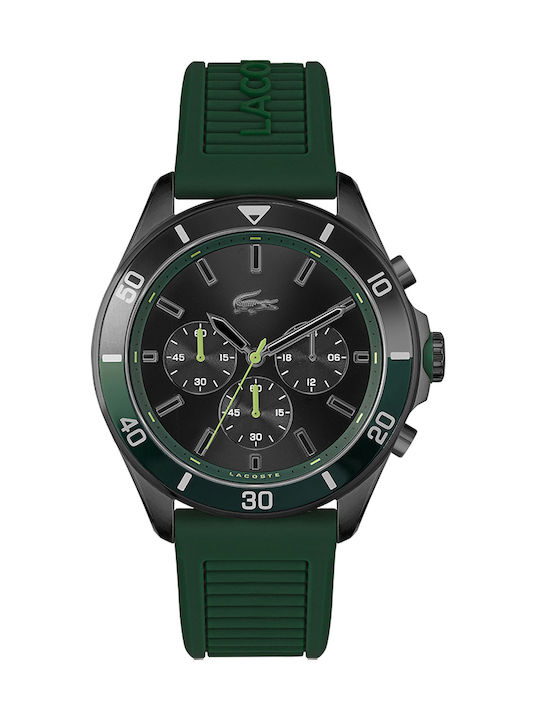 Lacoste Men's Watch 44mm Chronograph Battery with Green Rubber Strap