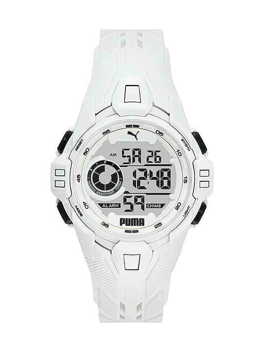 Puma Digital Uhr Chronograph Batterie mit Weiß Kautschukarmband