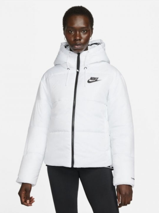 Nike Sportswear Therma Fit Repel Κοντό Γυναικείο Puffer Μπουφάν για Χειμώνα Λευκό