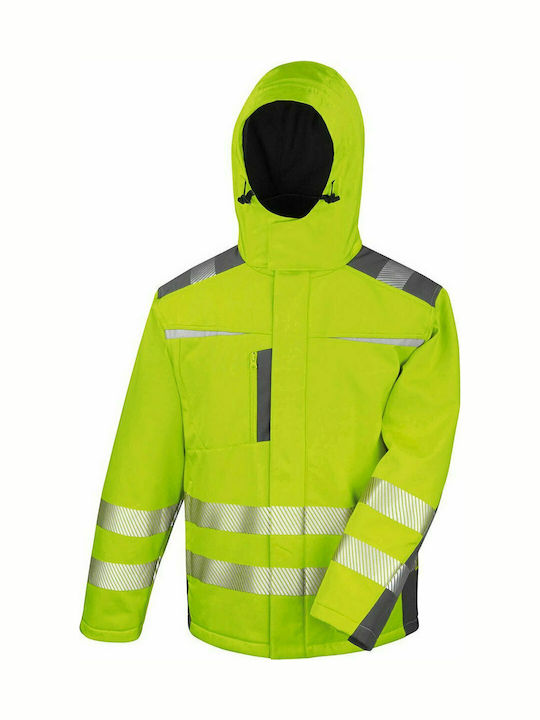 Result Men's Waterproof Reflective Softshell Work Jacket Hooded Yellow