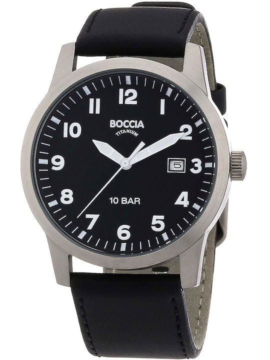 Boccia Ceas Barbati 38mm Baterie cu Curea din Piele Neagră