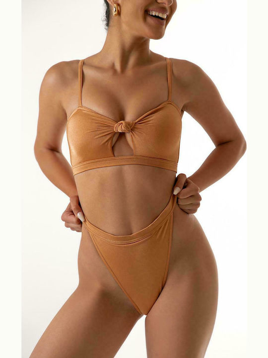 Olympic Stores Set Bikini Με Ενίσχυση Ψηλόμεσο Μπρούτζινο