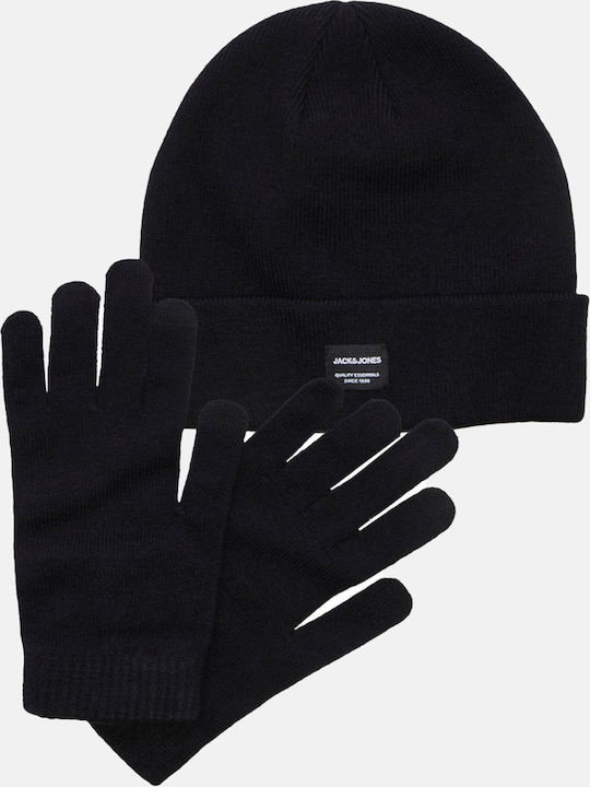 Set with Beanie Knitted in Black color