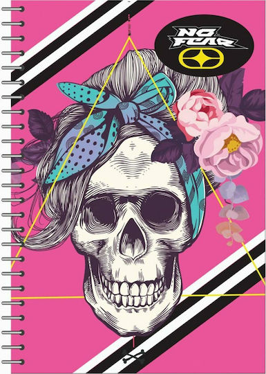 No Fear Тетрадка На Спирала На Райета B5 70 Листа 2 Теми Skully Gold