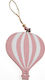 Christening Favor with Decorative Hot Air Balloon Pink Made of Wood