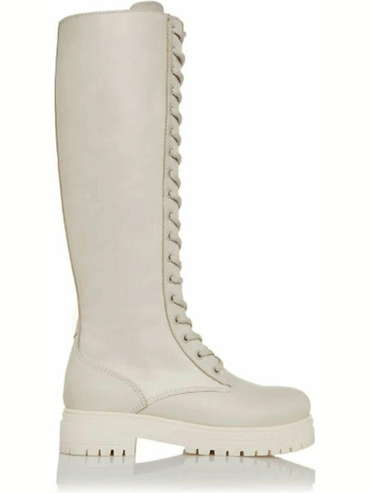 Leather Women's Boots with Zipper / Laces White