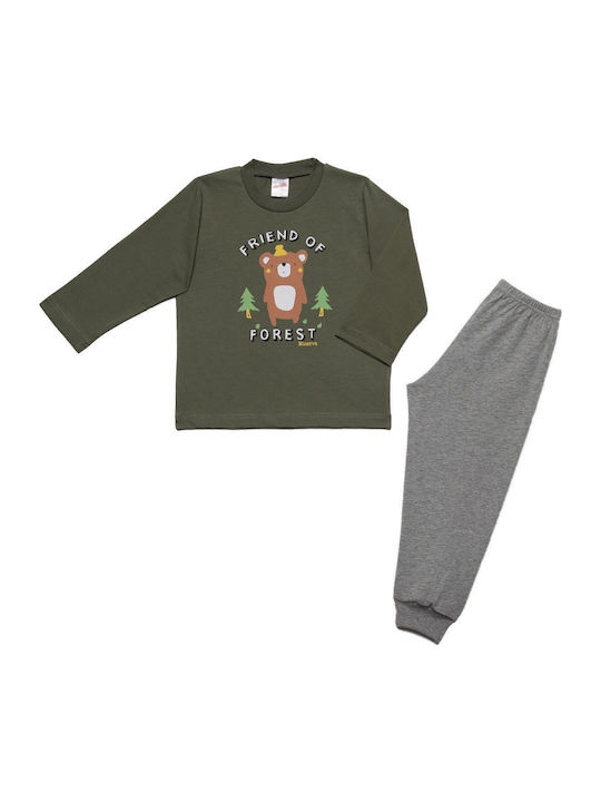 Minerva Set Top & Bottom Kids Winter Cotton Pyjamas Khaki