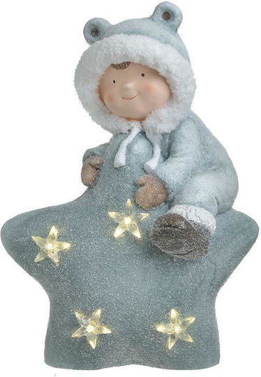 Inart Christmas Ceramic Illuminated Toddler Figure Gray Battery with Music 43x30x22cm