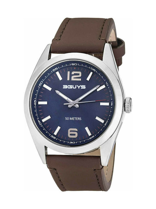 3Guys Watch Battery with Brown Leather Strap