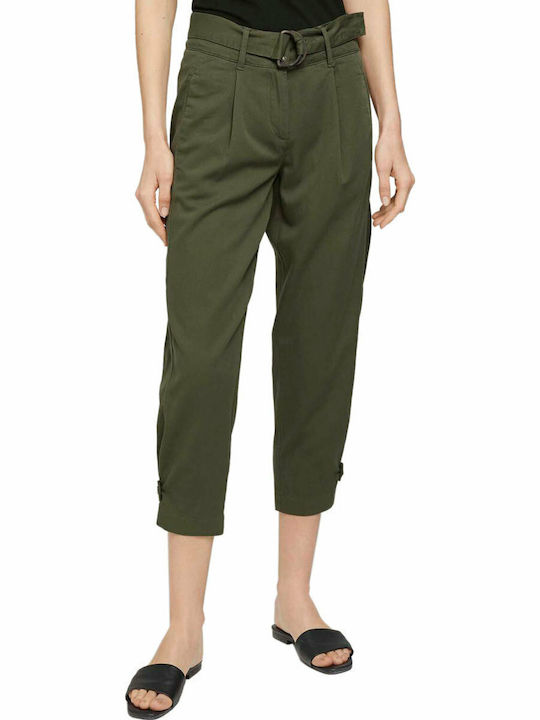 Damen Stoff Capri Hose in Lockere Passform Grape Leaf Green