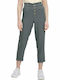 Women's Fabric Capri Trousers with Elastic Relaxed Fit Dusty Pine Green