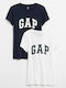 GAP Γυναικείο T-shirt Navy / White με Στάμπα 2pack