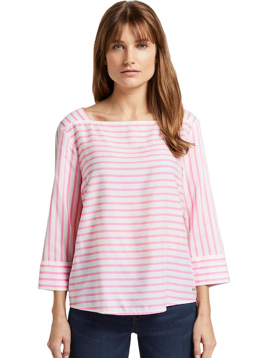 Tom Tailor Damen Bluse Langärmelig Gestreift Rosa