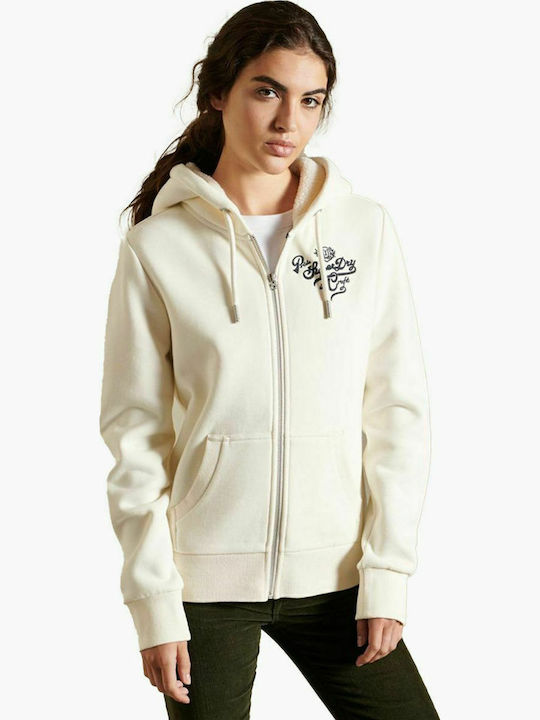 Pride In Craft Long Women's Sweatshirt Jacket Hooded Ecru