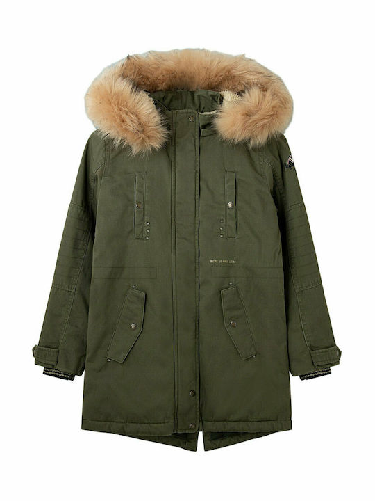 Charlotte Kinder Parka Lang mit Kapuze Khaki