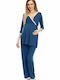 PeeKaBoo 0136 Long Pajama Set Relaxed Fit for Breastfeeding Blue