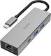 HAMA USB 3.2 4 Port Hub with USB-C Connection Ethernet Silver