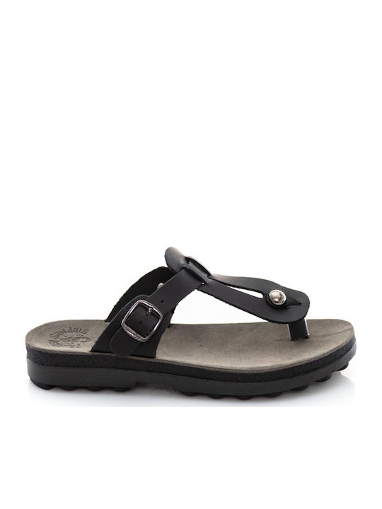 Fantasy Sandals Mirabella Δερμάτινα Γυναικεία Σανδάλια Ανατομικά Black Brush