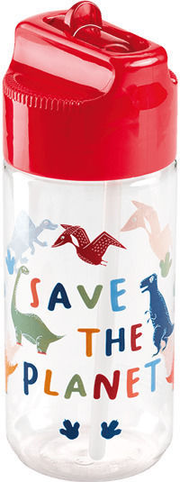 Miquelrius Dinosaurs Kids Water Bottle Dinosaur Plastic with Straw Transparent 430ml