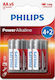 Philips Power Αλκαλικές Μπαταρίες AA 1.5V 4τμχ