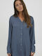 Langärmelig Damen Hemd Blau Monochrom