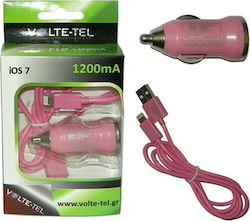 Volte-Tel Φορτιστής Αυτοκινήτου Ροζ Συνολικής Έντασης 1.2A με μία Θύρα USB μαζί με Καλώδιο lightning iOS7