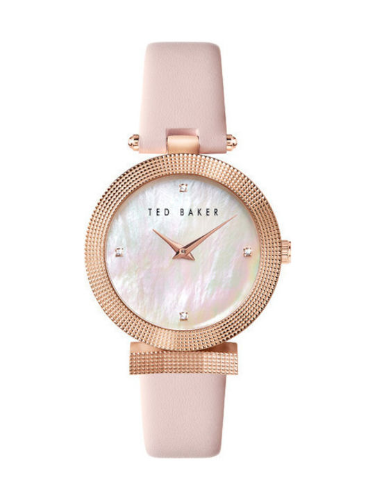 Ted Baker Bow Crystals Дамски Часовник 36mm Кварцов с Розова Кожена Каишка
