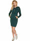 PeeKaBoo Hooded Winter Cotton Long Sleeve Maternity Mini Dress 1712 Green