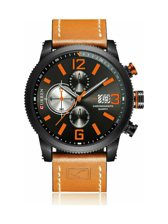 Curren Ρολόι Χρονογράφος Μπαταρίας με Δερμάτινο Λουράκι Orange/Black