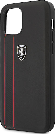 Ferrari Off Track Hard Leather Embossed Stripes Umschlag Rückseite Leder Schwarz (iPhone 12 Pro Max)