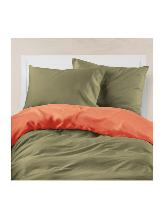 Borea Duvet Cover Cotton Queen 220x240 Solid Haki / Terracotta