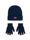 Levi's Kids Beanie Set with Gloves Fabric Navy Blue