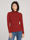 Tom Tailor Women's Blouse Cotton Long Sleeve Turtleneck Red