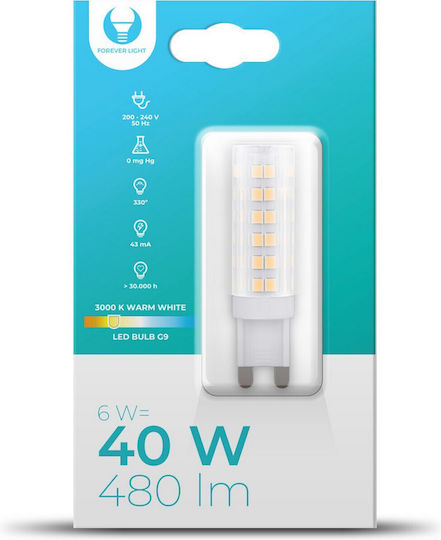 Forever Light Λάμπα LED 6W για Ντουί G9 Θερμό Λευκό 480lm