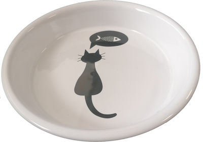 Trixie Cat & Fish Ceramic Cat Plate White Food & Water 300ml 13cm 24499