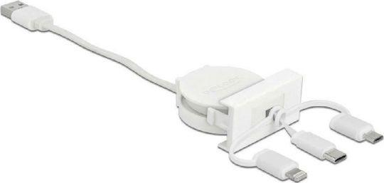 DeLock Cablu USB Regular La Lightning / Type-C / micro USB Alb 0,50m (81375)