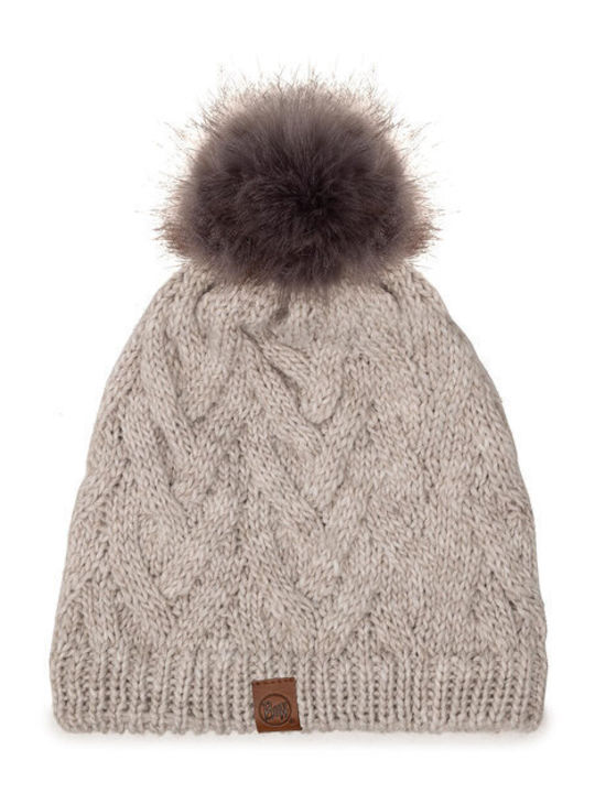 Caryn Pom Pom Beanie Beanie with Knit in Ecru color