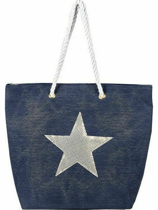 Mitsuko BA01365W Υφασμάτινη Τσάντα Θαλάσσης Αδιάβροχη με σχέδιο Αστέρι Μπλε